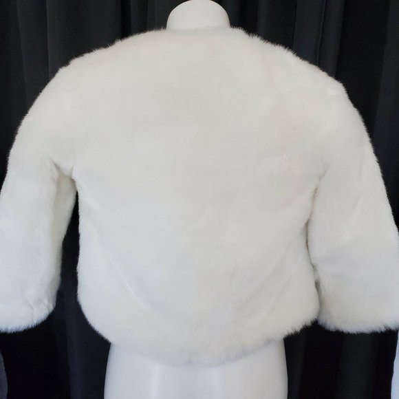 COPY - Wedding Coat White Faux Fur Waist‎ Length Lined With I love You Fabric S… - Picture 2 of 11